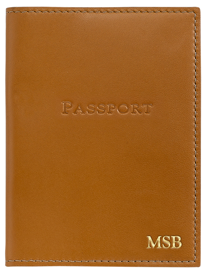 Personalized British Tan Leather Passport Cover